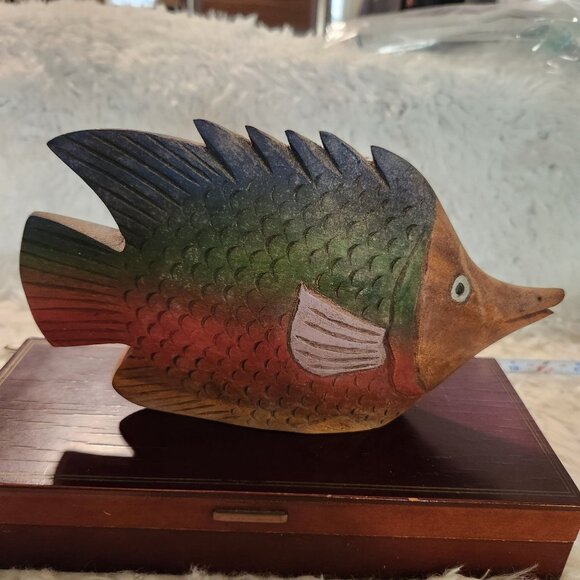 Hand-Carved Wooden Fish Sculpture - Picture 5 of 9